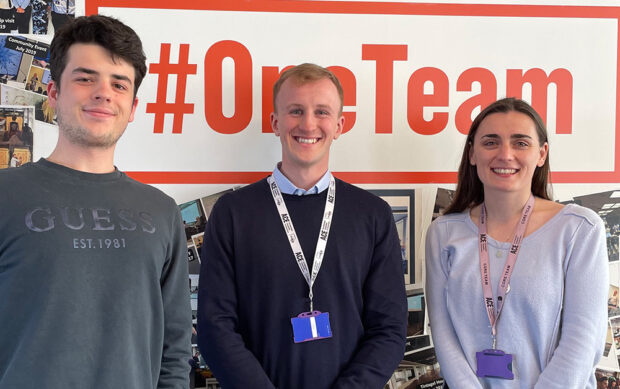 Alex (centre) with ACE colleagues Matthew and Sophie